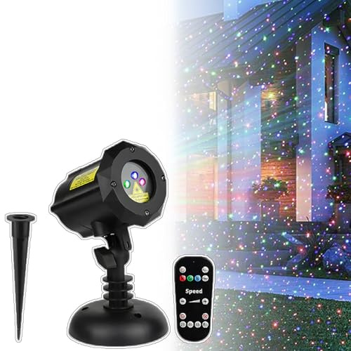 PxkVrin Weihnachtsprojektorlichter für draußen, 3-Farbiger Moving-Star-Projektor, mit Fernbedienung, für Gartenfestpartys und Weihnachten.