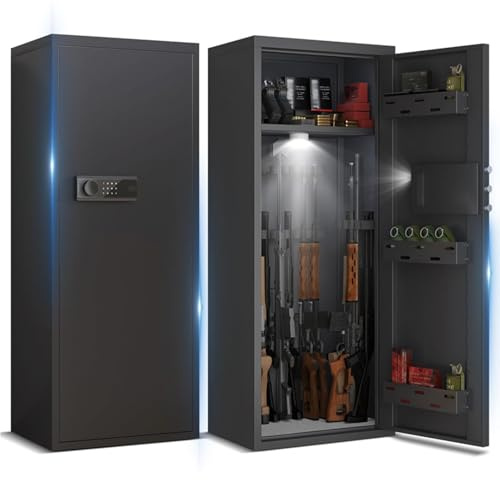MAAOBR Rifle Gun Cabinet, Long Gun Safe Box for Rifle and Shot Gun, Password Lock and Silent Mode, Ammo Lockbox & Storage Pockets, Anti-Theft Security Long Pistols Safes Unassembled