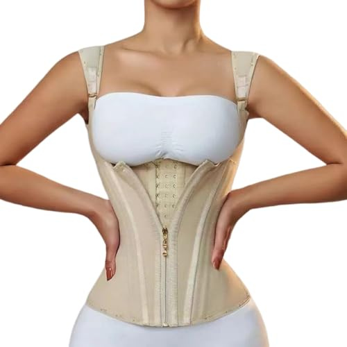 Amateschitz dam midjetränare shapewear midjeformare med dragkedja och spänne stängning cincher korsett formande stark midjeformare magbälte, Hudnyanser, S