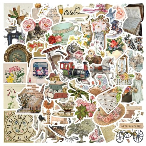 JYNXOR Lot de 50 autocollants bohémiens, en vinyle, Rétro Aesthetic Stickers en Vinyle, imperméables, motif fleurs botaniques, ordinateur portable, bouteille d'eau, skateboard, bagages, ordinateur