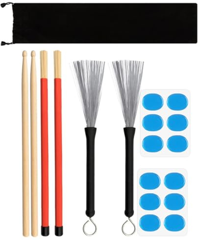 Abaodam Metal Drum Brush Set with Bamboo Sticks and Cloth Bag, Professional Percussion Drumsticks 5a Tenor Drumsticks and Drum Dampeners, Complete Drumming Equipment for Jazz and Rock