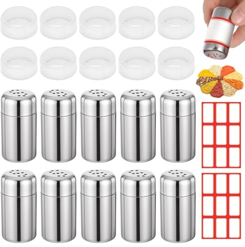 10 Pezzi Salero De Cocina Con Tapa Salero Cocina Mini Saleros Para Viajes Acero Inoxidable Pequeño De Mesa Para Restaurantes,Camping Y Barbacoa Al Aire Libre Loncheras Con 2 Pezzi Notas Adhesivas