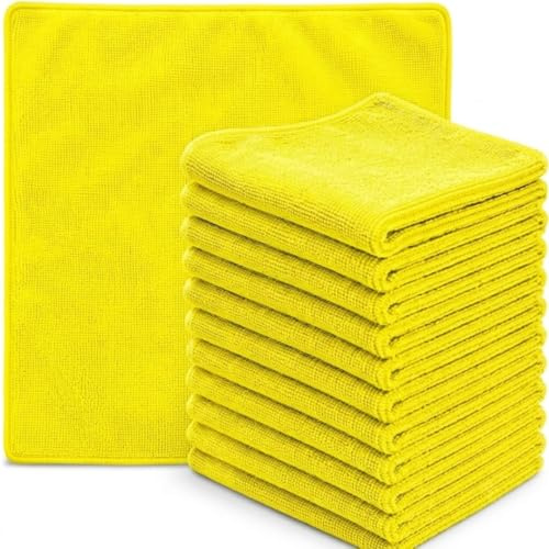 DTD QUALITY MATTERS Microfibre Cleaning Cloths Extra Large Reusable Lint Free Streak Free Cloths for Kitchen, Bathroom, Car & Household Cleaning, 90% Polyester 10% Polyamide, 40x40cm (10, Yellow)