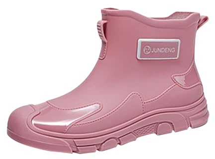 Stivali di gomma da donna a gambo corto, stivali da pioggia, unisex, stile vintage, sportivi, da pesca, resistenti all'abrasione, con gambo largo, stivali in gomma, leggeri, Colore: rosa., 41 EU