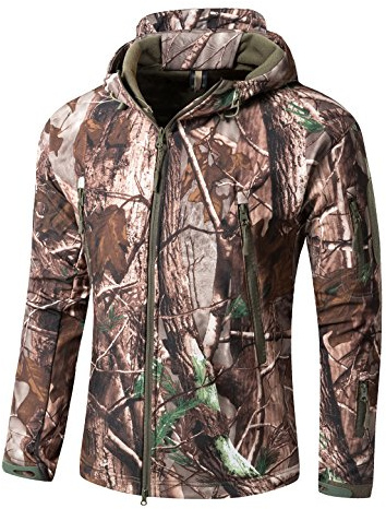 YFNT Herren Taktisch Softshell Fleecejacke Camouflage Hoodie Outdoor Wandern Wasserdicht Mantel Jacken, Tote Blatter Tarnung, XXL