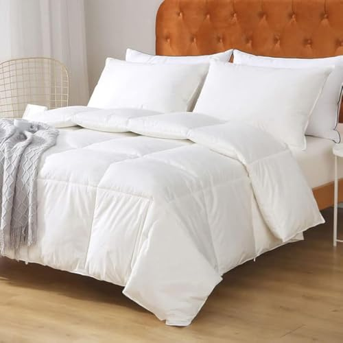 Oaken-Cat Feathers Down Comforter King - Organic Cotton Quilted Medium Warm All Seasons Duvet Insert or Stand-Alone Comforter (106x90, Ivory White)