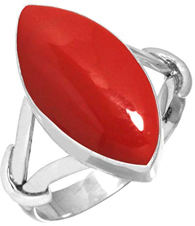 Jeweloporium Bague en argent sterling 925 avec pierre rouge, taille 63, bijou bohème avec pierres marquises