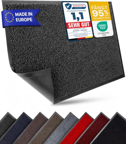 Entrando Fußmatte 90x150 - Schmutzfangmatte innen außen, Anthrazit Schwarz | Große Sauberlaufmatte für Eingangsbereich, Flur, Laden und Gewerbe - rutschfest, saugstark, flach, leicht zu reinigen