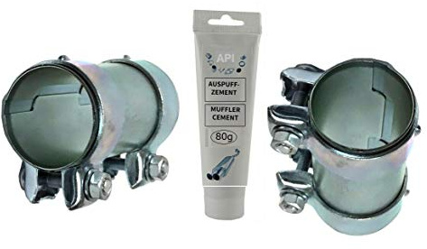2x Rohrverbinder (voll verzinkt) 70 mm x 80 mm mit Doppelschelle für die Abgasanlage inkl. Montage/Cement Paste 80g (R.499) 3920-7080