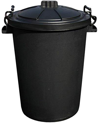 JMS we create smile 50L Litres HEAVY DUTY Black Plastic Rubbish Refuse Bin for Waste Disposal with Locking Lid