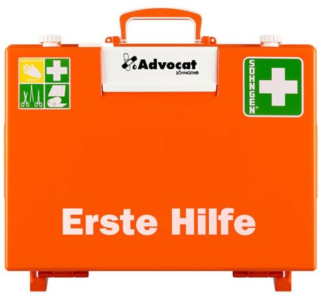 SÖHNGEN Erste-Hilfe-Koffer Advocat DIN 13169, Wandhalt., Pflasterspender, orange aus Kunststoff, Art.-Nr. 367000 | Verbandskasten | Notfallkoffer | Erste Hilfe Kasten