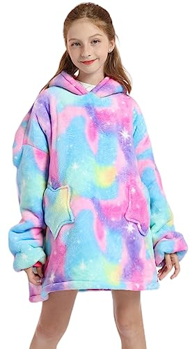 Shamdon Home Collection Long Kids Oversized Blanket Hoodie,Wearable Blanket Sweatshirt for Girls Boys, Sherpa FLeece Hooded Pullover with Pocket for Children Teens Aged 5-15