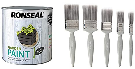 RONSEAL RSLGPCG25L Garden Paint Charcoal, Grey, 2.5 Litre and Harris Essentials Walls & Ceilings Paint Brush Set | Pack of 5 | 0.5, 1, 1.5, 2