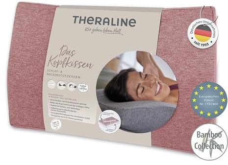 Theraline Kopfkissen | Ergonomisches Memory Foam Kissen mit Perlen | Nackenstützkissen für Seitenschläfer & Rückenschläfer | inklusive Bezug aus Bambusjersey ca. 50x30 cm | Melange Rosenholz