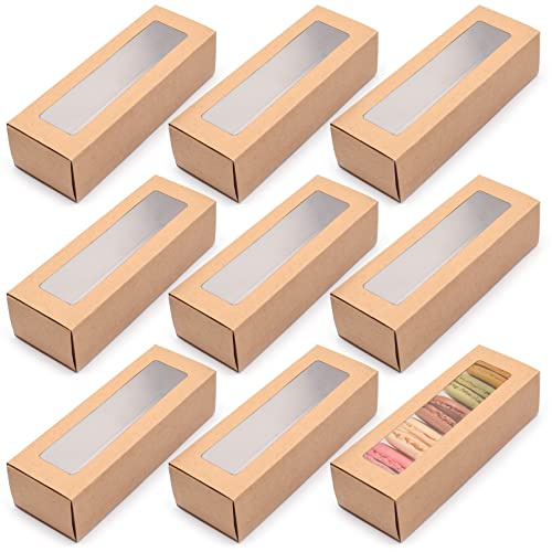 Cisolen 10 Stück Macaron Box Cupcake Macaron Wiederverwendbar Verpackung Box Karton Macarons Verpackung Kiste Macaron Display Container mit Klarem Fenster für Donut Kekse Bonbons Mini-Kuchen (Braun)