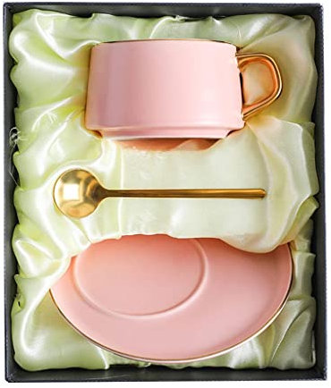 Tazas de café de porcelana,Tazas y platos desayuno,Juegos tazas te porcelana inglesa,Juego de té de cerámica inglés simple,Tazas de Café Florales,Bone China Conjunto de Café (8.45oz) ( Color : Pink )