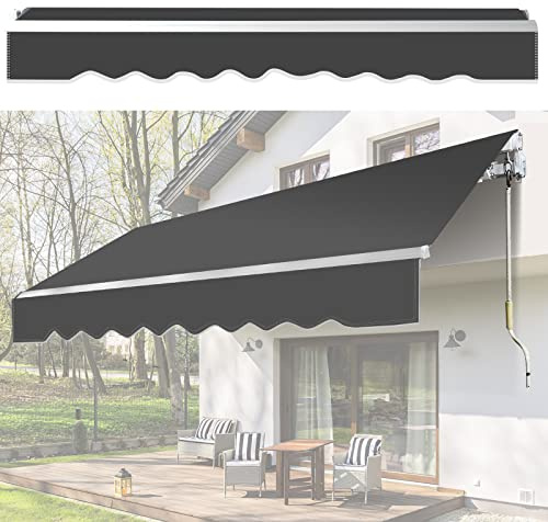 Randaco Auvent Rétractable à Bras Repliable, 300x250cm Store Banne Manuel avec Manivelle, Angle Réglable 0-30° Pare-Soleil Anti UV et Imperméable pour Balcon, Resto, Gris