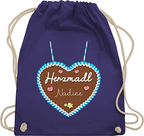 Turnbeutel Rucksack - Kompatibel Oktoberfest - Herzmadl Lebkuchenherz - Unisize - Lila - oktoberfest-tasche trachtenrucksack trachten herz juterucksack trachtenrucksäcke bayrisch name beutel