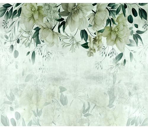 murando Fototapete Premium-Vlies Blumen 350x256cm Foto Tapete Schlafzimmer Wohnzimmer Vliestapete XXL Wandtapete Motivtapeten Bildtapete 3d Effekt Wand Dekoration Blätter Natur Betonoptik Grüntöne