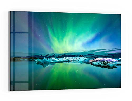 DEQORI Glas-Magnettafel | 60x40 cm groß | Motiv Leuchtendes Polarlicht | Memo-Board aus Glas | Magnetboard inkl. Magnete, Stift & Tuch für Küche & Büro | Tafel magnetisch & beschreibbar