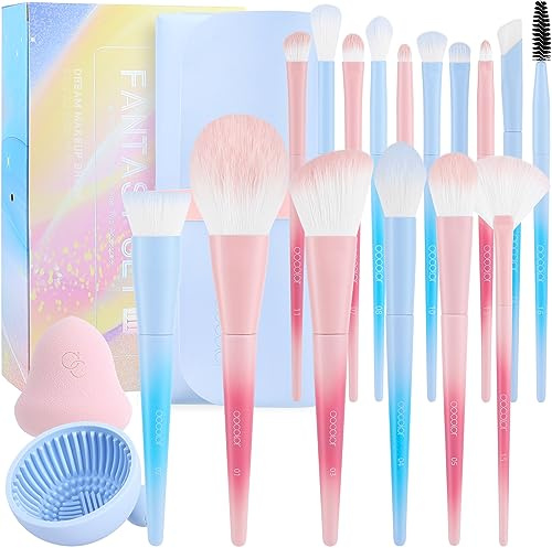 Docolor Make-up-Pinsel-Set Mit Tasche, Schwamm Und Reinigungspad - Professionelles Gesichtspuder, Kabuki, Foundation, Lidschatten, Concealer - Geschenk-Box