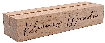 Interluxe Kartenhalter - kleines Wunder - Grußkartenhalter mit Spruch zur Geburt oder Taufe Fotohalter Kartenständer Tischkartenhalter aus Holz