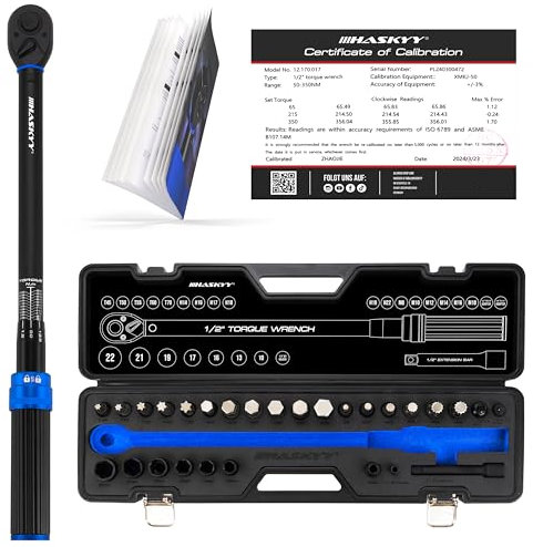 HASKYY Drehmomentschlüssel Set 1/2 50-350 Nm Auto PKW KFZ Verlängerungsstange Bits Nüsse Werkstatt Service Werkzeug Satz