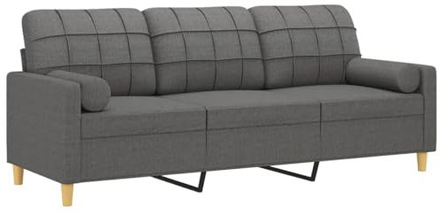 vidaXL Sofa 3 Sitzer, Couch mit Zierkissen, Liegesofa für Wohnzimmer, Polstersofa Sessel Relaxsofa Loungesofa Relaxcouch, Dunkelgrau Stoff