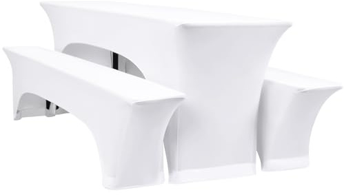 YMHPRIDE 3er-Set Elastische Biertischhussen, Weiß Bierbankhusse und Tischdecken, 70 cm Tischbreite, Bierzeltgarnituren 220 x 70 x 70 cm für Gartenbankett-Gartenmöbel.（3 Packungen）