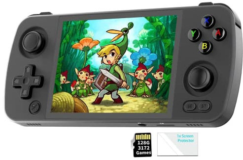 RG405M Retro Handspielkonsole,4,0-Zoll-IPS-Bildschirm,Aluminiumlegierung,CNC-Retro-Videospielkonsole mit 4 GB RAM,128 GB TF-Karte und 3172 Spielen,Android 12-System (Schwarz, 128G)