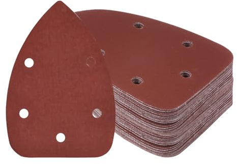 Kozelo 50 Piezas Papel de Lija para Lijadora de Ratón - [2000 Granos 3.5 X 5.5] Triángulo con Cierre de Gancho y Bucle para Madera Muebles | 5 Orificios Óxido de Aluminio