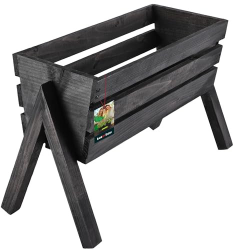 KOTARBAU® Jardinera con patas de 40,5 x 18 x 28,5 cm, color negro, para balcón y jardín, jardinera elevada para terraza y balcón, jardinera elevada