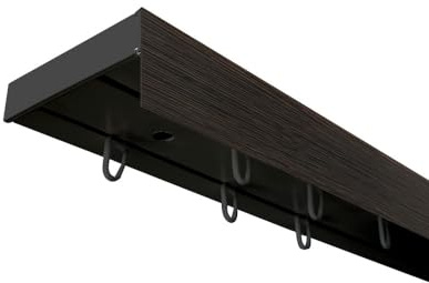 SN Deco - Vorhangschiene SH Set 2-läufig schwarz 120cm, Gardinenschiene, vorgebohrt, m. Blende Wenge 7.5cm, Komplettes Zubehör und Röllchen