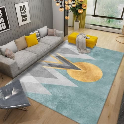 DJHWWD Teppich Flur Lang Schlafzimmer Gelber geometrischer moderner waschbarer Wohnzimmerteppich 200x300CM Blau kuschelige teppiche Kinderteppich Waschbar