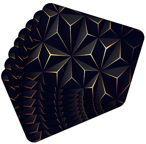MG Design Set aus 8 Kork-Platzsets – Low Pololy Black and Gold – 30 x 40 cm – hitzebeständig & abwischbar, mit Korkrückseite
