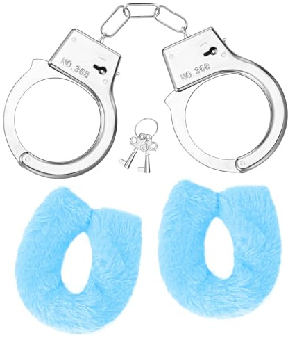 SATINIOR Fesseln Handschellen mit 2 Schlüsseln Plüsch Handschellen für Sexspielzeug für Paare Polizei Kostüm Accessoires für Halloween Party Cosplay Zubehör(Plüsch Stil,Blau)