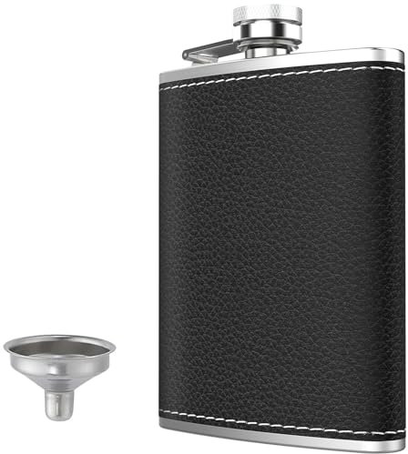 GeeRic 8 Oz Hip Flask for Liquor, 1 Pack Stainless Steel Flask Soft PU Leather Wrap with Funnel, Leak Proof Flask for Outdoor Camping and Gifts Pink