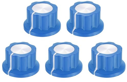 QUARKZMAN 5Pcs Bouton de Potentiomètre Adapté 1/4 Pots d'Arbre, Insertion en Laiton de Vis de Réglage, Bleu Boutons Rotatifs de Contrôleur de Volume