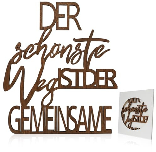 23x19,7cm Hölzerne Hochzeit Geschenk Wanddeko Holz Holzschriftzug | Schriftzug Holz Hochzeitsgeschenk Wanddeko Holz Der Schönste Weg ist der Gemeinsame für Brautpaar Hochzeitsspruch