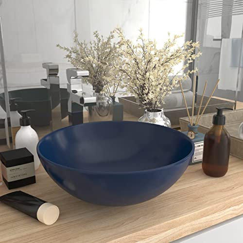 Brokky Lavandino da Bagno in Ceramica Blu Scuro Rotondo-Ceramica,Finitura Lucido - Lavandino Design Moderno Bacinella Lavamani Lavello Sanitari Bagno