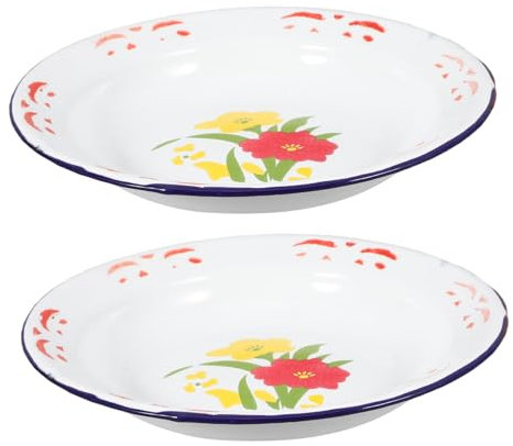 Cabilock Plato Esmaltado De Borde Plano Multifuncional Para Frutas Aperitivos Y Sopas Con Gran Capacidad Para Uso Diario Y Reuniones Familiares