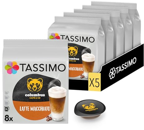 Tassimo, 40 Dosettes Café au lait Latte Macchiato Columbus | Compatibles avec les machines TASSIMO, 40 cafés au lait, 5 packs de 8 dosettes