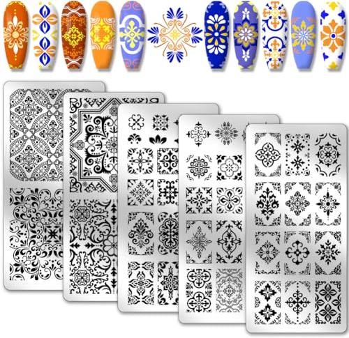 PH PandaHall 5 PZ Modelli per Nail Art con Motivo A Piastrelle A Mosaico, 52 Modelli di Piante e Fiori Nail Art Stencil per Nail Design Stampa Manicure Salon