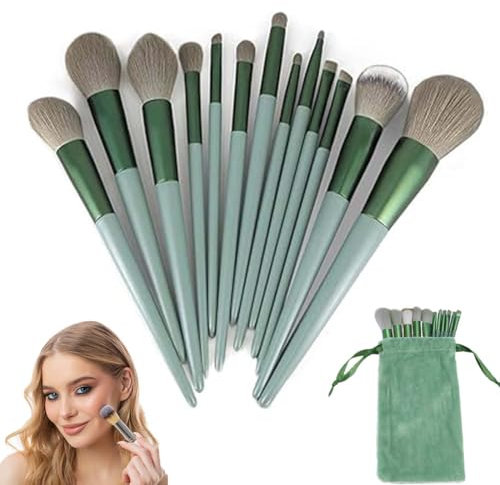 XURJUMI 13 Pezzi Set Pennelli Make Up, Premium synthetic pennelli trucco per fondazione cipria fard, ombretto, Set di pennelli make up, kit con Sacchetto Flanella