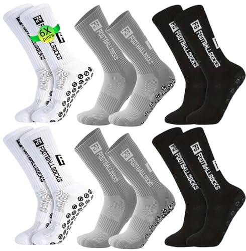 YnewL 6 Pares Calcetines Antideslizantes Hombre, 39-46 Calcetines Antideslizantes Futbol, Algodón Resistente al Desgaste Calcetines Baloncesto, Medias Cortadas Futbol(Blanco, Negro, Gris)