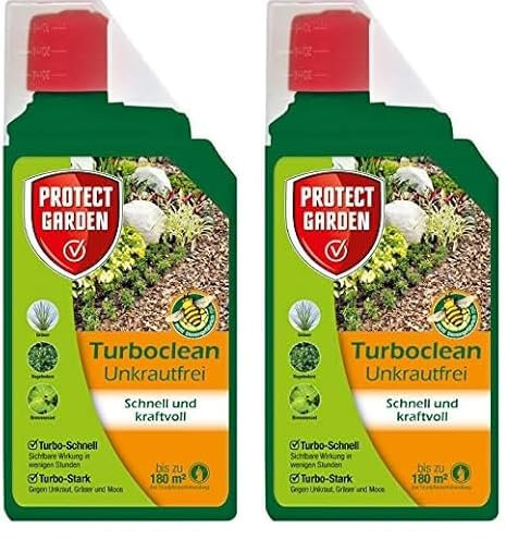 PROTECT GARDEN Turboclean Unkrautfrei, Unkrautvernichter gegen hartnäckige Unkräuter wie Giersch und Ackerschachtelhalm, 1000 ml Konzentrat (Packung mit 2)
