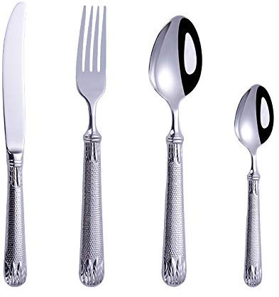 MMRTDJDR Silberwaren Wohnstoff Besteck Castlery Set, 24 Prozent Luxus Silber Besteck Edelstahl Gravur Tischmesser Gabel Löffel Tischgeschirr serviert 6 Personen, Bestecker