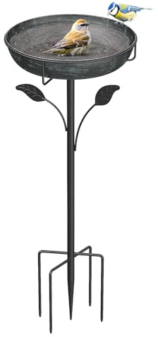 WELDUN Vogeltränke Vogelbad 26CM, Futter Schale Stehend für Draußen Garten | Metall Vogelbecken Wassertränke für Wildvögel, Vogeltränke Winterfest Futter Wasserschale, Grün
