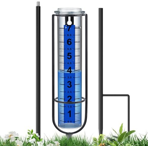 Outside Rain Meter - Customizable Height Precise Rainfall Catcher, Easy-Read Digits Measuring Device | 200g Rainfall Tracker with Blue Lines Bold Text Beaker for Yard Patio Grass