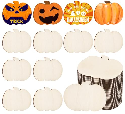 24 Piezas Halloween Manualidades Madera, calabazas de madera sin terminar,para decoración de temporada de otoño, Adornos de Madera Halloween